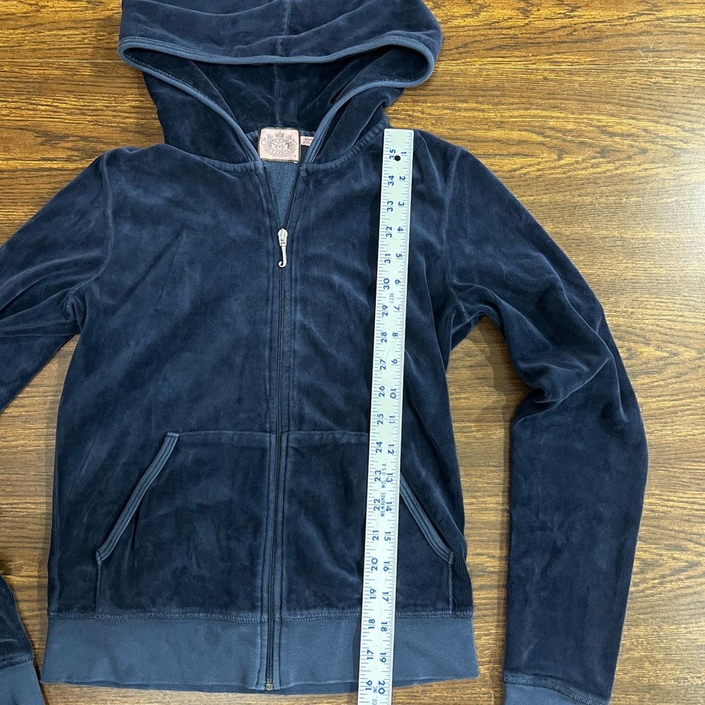 Y2K Juicy Couture women’s M Navy Velour Zip Hoodie EUC - Picture 8 of 14